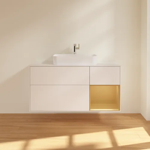 VILLEROY BOCH Finion Waschbeckenunterschrank, mit Beleuchtung, 3 Auszüge, 1200 x 603 x 501 mm, White Matt Lacquer / Gold Matt Lacquer / Glass White Matt #F421HFMT, Bild 3