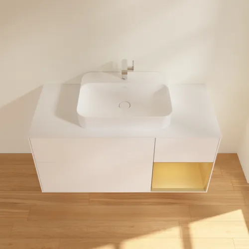 VILLEROY BOCH Finion Waschbeckenunterschrank, mit Beleuchtung, 3 Auszüge, 1200 x 603 x 501 mm, White Matt Lacquer / Gold Matt Lacquer / Glass White Matt #F421HFMT, Bild 4
