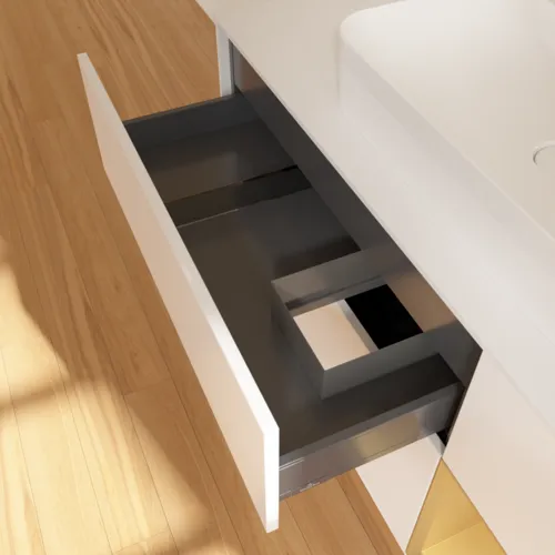 VILLEROY BOCH Finion Waschbeckenunterschrank, mit Beleuchtung, 3 Auszüge, 1200 x 603 x 501 mm, White Matt Lacquer / Gold Matt Lacquer / Glass White Matt #F421HFMT, Bild 8