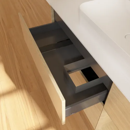 VILLEROY BOCH Finion Waschbeckenunterschrank, mit Beleuchtung, 3 Auszüge, 1200 x 603 x 501 mm, Oak Veneer / Oak Veneer / Glass White Matt #F421PCPC, Bild 8