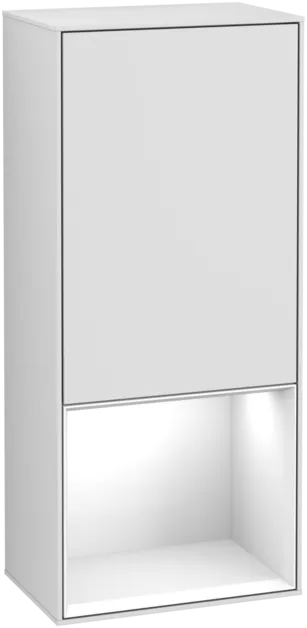 Bild von VILLEROY BOCH Finion Seitenschrank, mit Beleuchtung, 1 Tür, 418 x 936 x 270 mm, White Matt Lacquer / Glossy White Lacquer #F540GFMT