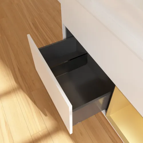 VILLEROY BOCH Finion Waschbeckenunterschrank, mit Beleuchtung, 2 Auszüge, 1000 x 603 x 501 mm, White Matt Lacquer / Gold Matt Lacquer / Glass White Matt #F661HFMT, Bild 7