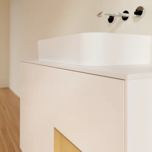 VILLEROY BOCH Finion Waschbeckenunterschrank, mit Beleuchtung, 2 Auszüge, 1000 x 603 x 501 mm, White Matt Lacquer / Gold Matt Lacquer / Glass White Matt #F661HFMT, Bild 6