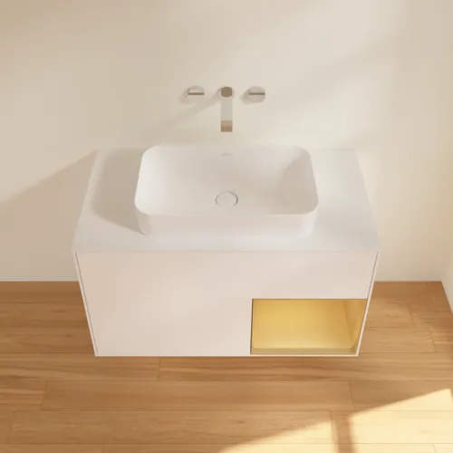 VILLEROY BOCH Finion Waschbeckenunterschrank, mit Beleuchtung, 2 Auszüge, 1000 x 603 x 501 mm, White Matt Lacquer / Gold Matt Lacquer / Glass White Matt #F661HFMT, Bild 4