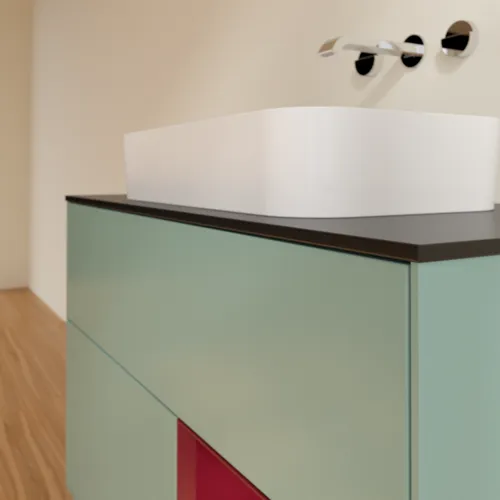 Bild von VILLEROY BOCH Finion Waschbeckenunterschrank, mit Beleuchtung, 2 Auszüge, 1000 x 603 x 501 mm, Olive Matt Lacquer / Peony Matt Lacquer / Glass Black Matt #F662HBGM