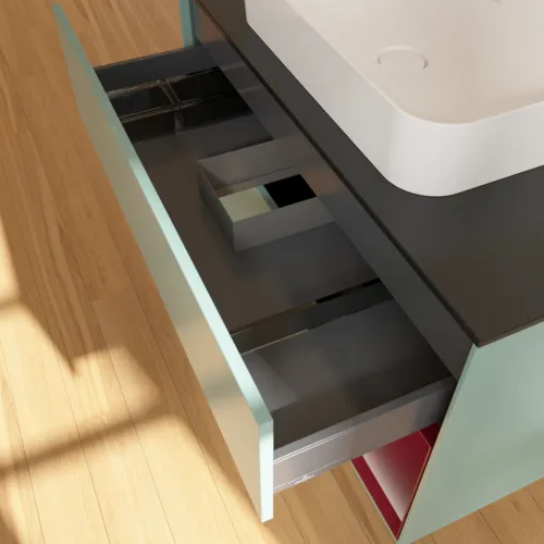 Bild von VILLEROY BOCH Finion Waschbeckenunterschrank, mit Beleuchtung, 2 Auszüge, 1000 x 603 x 501 mm, Olive Matt Lacquer / Peony Matt Lacquer / Glass Black Matt #F662HBGM
