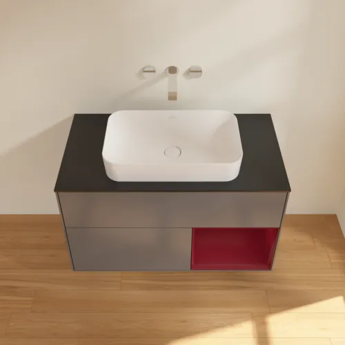 VILLEROY BOCH Finion Waschbeckenunterschrank, mit Beleuchtung, 2 Auszüge, 1000 x 603 x 501 mm, Anthracite Matt Lacquer / Peony Matt Lacquer / Glass Black Matt #F662HBGK, Bild 4