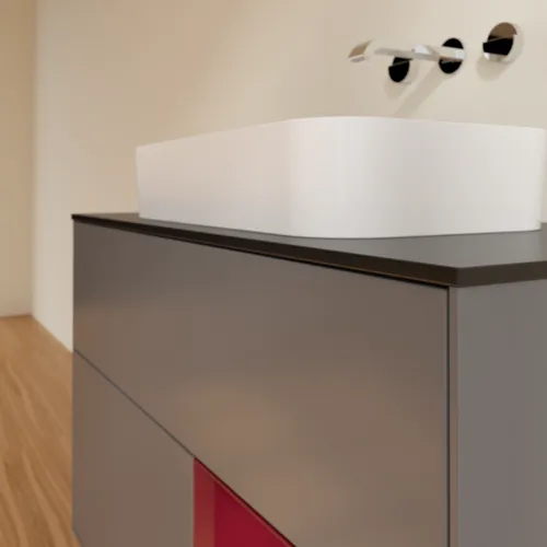 VILLEROY BOCH Finion Waschbeckenunterschrank, mit Beleuchtung, 2 Auszüge, 1000 x 603 x 501 mm, Anthracite Matt Lacquer / Peony Matt Lacquer / Glass Black Matt #F662HBGK, Bild 6
