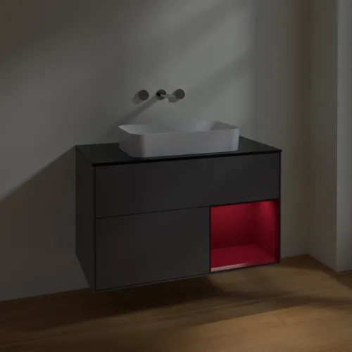 VILLEROY BOCH Finion Waschbeckenunterschrank, mit Beleuchtung, 2 Auszüge, 1000 x 603 x 501 mm, Anthracite Matt Lacquer / Peony Matt Lacquer / Glass Black Matt #F662HBGK, Bild 5