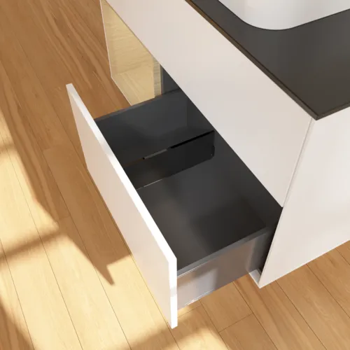 VILLEROY BOCH Finion Waschbeckenunterschrank, mit Beleuchtung, 2 Auszüge, 1000 x 603 x 501 mm, White Matt Lacquer / Oak Veneer / Glass Black Matt #F652PCMT, Bild 7
