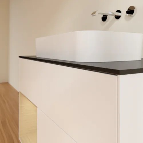 VILLEROY BOCH Finion Waschbeckenunterschrank, mit Beleuchtung, 2 Auszüge, 1000 x 603 x 501 mm, White Matt Lacquer / Oak Veneer / Glass Black Matt #F652PCMT, Bild 6