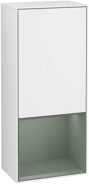Bild von VILLEROY BOCH Finion Seitenschrank, mit Beleuchtung, 1 Tür, 418 x 936 x 270 mm, Glossy White Lacquer / Olive Matt Lacquer #F550GMGF
