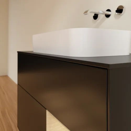 Picture of VILLEROY BOCH Finion Vanity unit, with lighting, 2 pull-out compartments, 1000 x 603 x 501 mm, Black Matt Lacquer / Oak Veneer / Glass Black Matt #F662PCPD