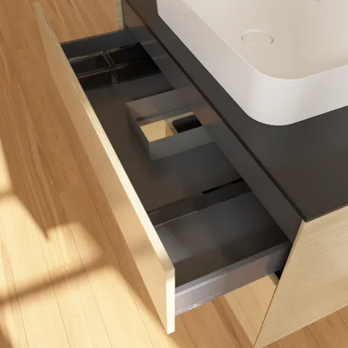 Bild von VILLEROY BOCH Finion Waschbeckenunterschrank, mit Beleuchtung, 2 Auszüge, 1000 x 603 x 501 mm, Oak Veneer / Oak Veneer / Glass Black Matt #F652PCPC