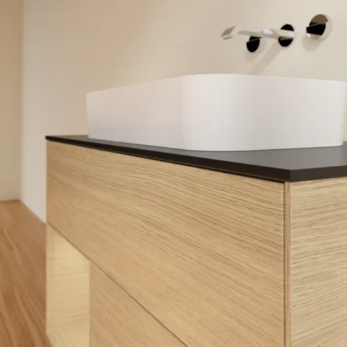 Bild von VILLEROY BOCH Finion Waschbeckenunterschrank, mit Beleuchtung, 2 Auszüge, 1000 x 603 x 501 mm, Oak Veneer / Oak Veneer / Glass Black Matt #F652PCPC