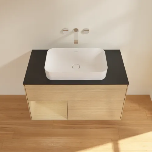 Bild von VILLEROY BOCH Finion Waschbeckenunterschrank, mit Beleuchtung, 2 Auszüge, 1000 x 603 x 501 mm, Oak Veneer / Oak Veneer / Glass Black Matt #F652PCPC