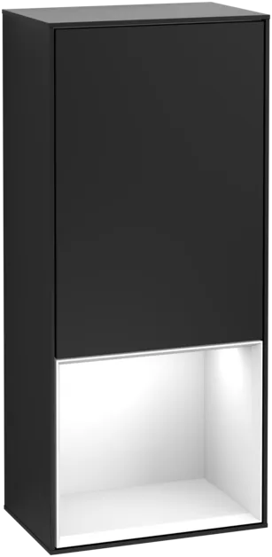 VILLEROY BOCH Finion Side cabinet, with lighting, 1 door, 418 x 936 x 270 mm, Black Matt Lacquer / Glossy White Lacquer #F540GFPD resmi