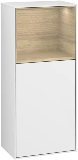 Bild von VILLEROY BOCH Finion Seitenschrank, mit Beleuchtung, 1 Tür, 418 x 936 x 270 mm, Glossy White Lacquer / Oak Veneer #F500PCGF