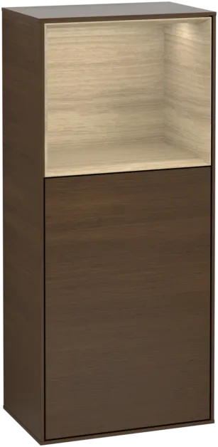 VILLEROY BOCH Finion Side cabinet, with lighting, 1 door, 418 x 936 x 270 mm, Walnut Veneer / Oak Veneer #F500PCGN resmi