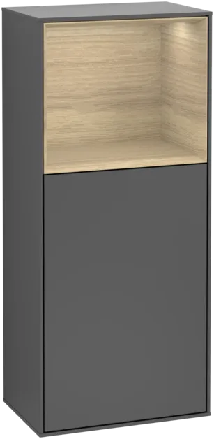 Bild von VILLEROY BOCH Finion Seitenschrank, mit Beleuchtung, 1 Tür, 418 x 936 x 270 mm, Anthracite Matt Lacquer / Oak Veneer #F500PCGK