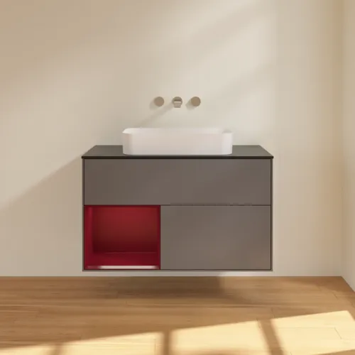 Bild von VILLEROY BOCH Finion Waschbeckenunterschrank, mit Beleuchtung, 2 Auszüge, 1000 x 603 x 501 mm, Anthracite Matt Lacquer / Peony Matt Lacquer / Glass Black Matt #F652HBGK