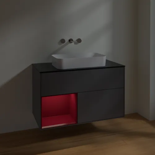 Bild von VILLEROY BOCH Finion Waschbeckenunterschrank, mit Beleuchtung, 2 Auszüge, 1000 x 603 x 501 mm, Anthracite Matt Lacquer / Peony Matt Lacquer / Glass Black Matt #F652HBGK