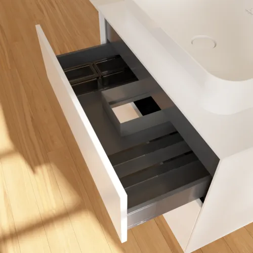 VILLEROY BOCH Finion Waschbeckenunterschrank, 2 Auszüge, 800 x 603 x 501 mm, White Matt Lacquer / Glass White Matt #F63100MT, Bild 7