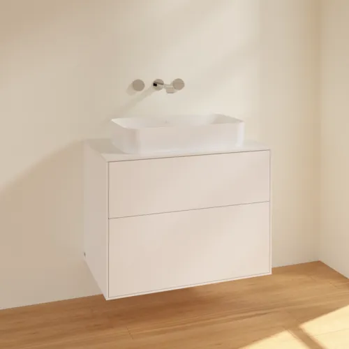 VILLEROY BOCH Finion Waschbeckenunterschrank, 2 Auszüge, 800 x 603 x 501 mm, White Matt Lacquer / Glass White Matt #F63100MT, Bild 2