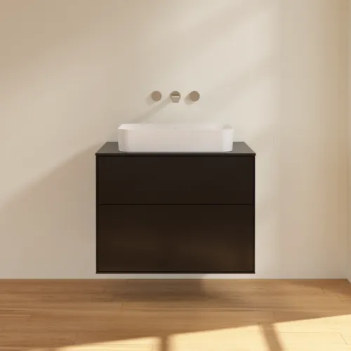 Bild von VILLEROY BOCH Finion Waschbeckenunterschrank, 2 Auszüge, 800 x 603 x 501 mm, Black Matt Lacquer / Glass Black Matt #F63200PD