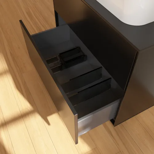 Bild von VILLEROY BOCH Finion Waschbeckenunterschrank, 2 Auszüge, 800 x 603 x 501 mm, Black Matt Lacquer / Glass Black Matt #F63200PD