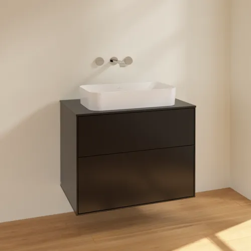 Bild von VILLEROY BOCH Finion Waschbeckenunterschrank, 2 Auszüge, 800 x 603 x 501 mm, Black Matt Lacquer / Glass Black Matt #F63200PD