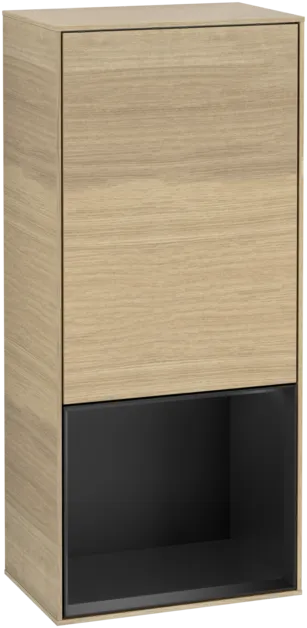 VILLEROY BOCH Finion Side cabinet, with lighting, 1 door, 418 x 936 x 270 mm, Oak Veneer / Black Matt Lacquer #F540PDPC resmi