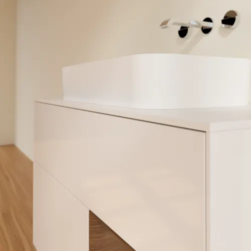 VILLEROY BOCH Finion Waschbeckenunterschrank, mit Beleuchtung, 2 Auszüge, 1000 x 603 x 501 mm, Glossy White Lacquer / Walnut Veneer / Glass White Matt #F661GNGF, Bild 6