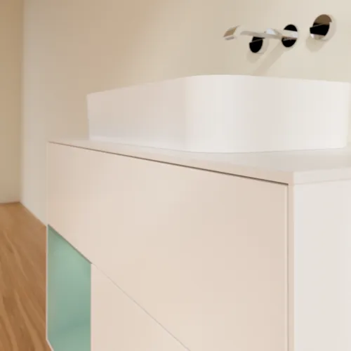 Bild von VILLEROY BOCH Finion Waschbeckenunterschrank, mit Beleuchtung, 2 Auszüge, 1000 x 603 x 501 mm, White Matt Lacquer / Olive Matt Lacquer / Glass White Matt #F651GMMT