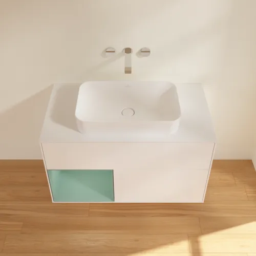 Bild von VILLEROY BOCH Finion Waschbeckenunterschrank, mit Beleuchtung, 2 Auszüge, 1000 x 603 x 501 mm, White Matt Lacquer / Olive Matt Lacquer / Glass White Matt #F651GMMT