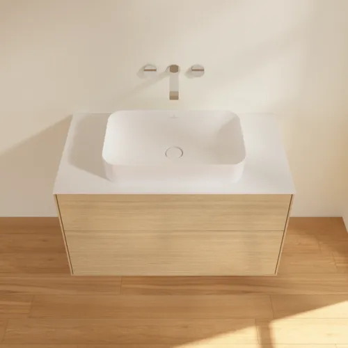 VILLEROY BOCH Finion Waschbeckenunterschrank, 2 Auszüge, 1000 x 603 x 501 mm, Oak Veneer / Glass White Matt #F64100PC, Bild 4