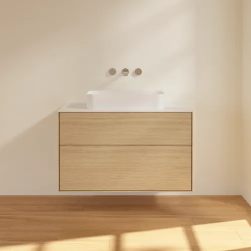 VILLEROY BOCH Finion Waschbeckenunterschrank, 2 Auszüge, 1000 x 603 x 501 mm, Oak Veneer / Glass White Matt #F64100PC, Bild 3