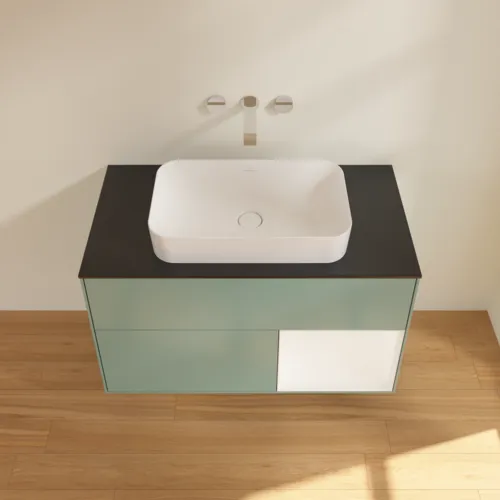 Bild von VILLEROY BOCH Finion Waschbeckenunterschrank, mit Beleuchtung, 2 Auszüge, 1000 x 603 x 501 mm, Olive Matt Lacquer / White Matt Lacquer / Glass Black Matt #F662MTGM