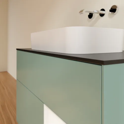 Bild von VILLEROY BOCH Finion Waschbeckenunterschrank, mit Beleuchtung, 2 Auszüge, 1000 x 603 x 501 mm, Olive Matt Lacquer / White Matt Lacquer / Glass Black Matt #F662MTGM