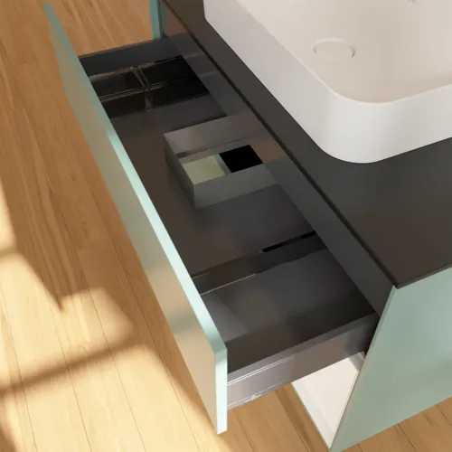 Bild von VILLEROY BOCH Finion Waschbeckenunterschrank, mit Beleuchtung, 2 Auszüge, 1000 x 603 x 501 mm, Olive Matt Lacquer / White Matt Lacquer / Glass Black Matt #F662MTGM