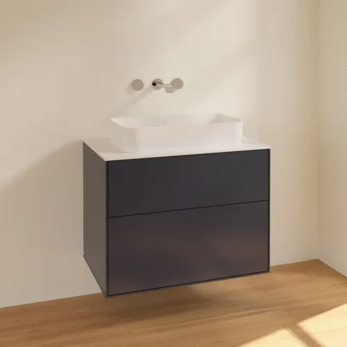 Bild von VILLEROY BOCH Finion Waschbeckenunterschrank, 2 Auszüge, 800 x 603 x 501 mm, Midnight Blue Matt Lacquer / Glass White Matt #F63100HG
