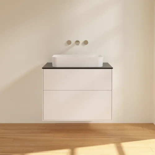 VILLEROY BOCH Finion Waschbeckenunterschrank, 2 Auszüge, 800 x 603 x 501 mm, White Matt Lacquer / Glass Black Matt #F63200MT, Bild 3