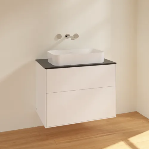 VILLEROY BOCH Finion Waschbeckenunterschrank, 2 Auszüge, 800 x 603 x 501 mm, White Matt Lacquer / Glass Black Matt #F63200MT, Bild 2