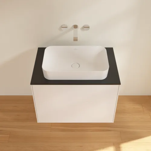 VILLEROY BOCH Finion Waschbeckenunterschrank, 2 Auszüge, 800 x 603 x 501 mm, White Matt Lacquer / Glass Black Matt #F63200MT, Bild 4