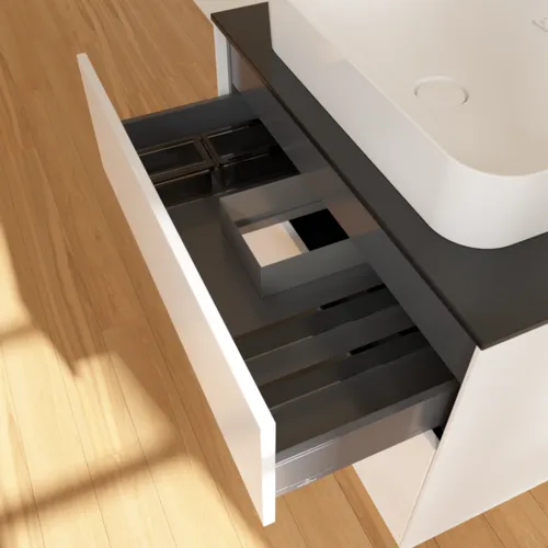VILLEROY BOCH Finion Waschbeckenunterschrank, 2 Auszüge, 800 x 603 x 501 mm, White Matt Lacquer / Glass Black Matt #F63200MT, Bild 7