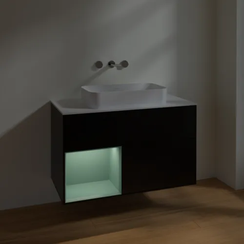 VILLEROY BOCH Finion Waschbeckenunterschrank, mit Beleuchtung, 2 Auszüge, 1000 x 603 x 501 mm, Black Matt Lacquer / Olive Matt Lacquer / Glass White Matt #F651GMPD, Bild 5