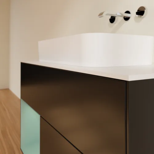 VILLEROY BOCH Finion Waschbeckenunterschrank, mit Beleuchtung, 2 Auszüge, 1000 x 603 x 501 mm, Black Matt Lacquer / Olive Matt Lacquer / Glass White Matt #F651GMPD, Bild 6