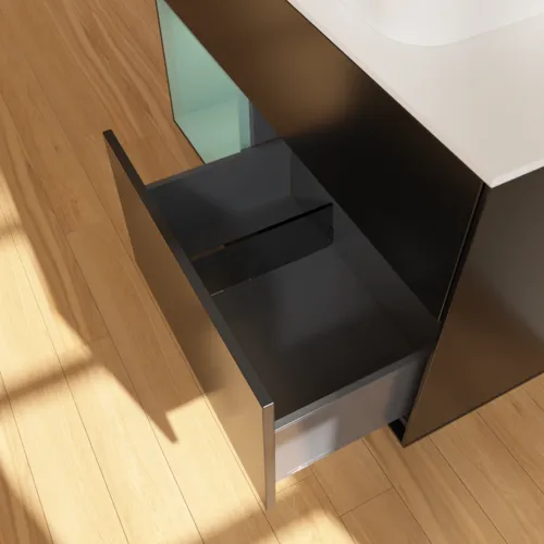 VILLEROY BOCH Finion Waschbeckenunterschrank, mit Beleuchtung, 2 Auszüge, 1000 x 603 x 501 mm, Black Matt Lacquer / Olive Matt Lacquer / Glass White Matt #F651GMPD, Bild 7
