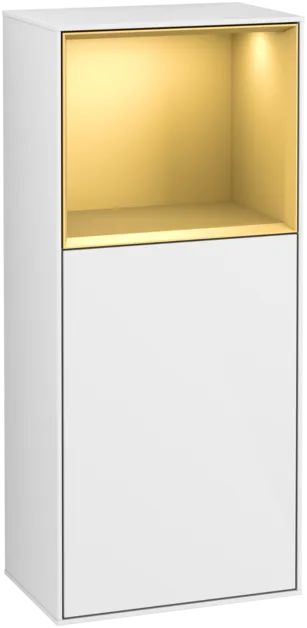 Bild von VILLEROY BOCH Finion Seitenschrank, mit Beleuchtung, 1 Tür, 418 x 936 x 270 mm, Glossy White Lacquer / Gold Matt Lacquer #F510HFGF