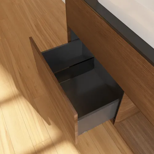 Bild von VILLEROY BOCH Finion Waschbeckenunterschrank, mit Beleuchtung, 2 Auszüge, 1000 x 603 x 501 mm, Walnut Veneer / Walnut Veneer / Glass Black Matt #F662GNGN